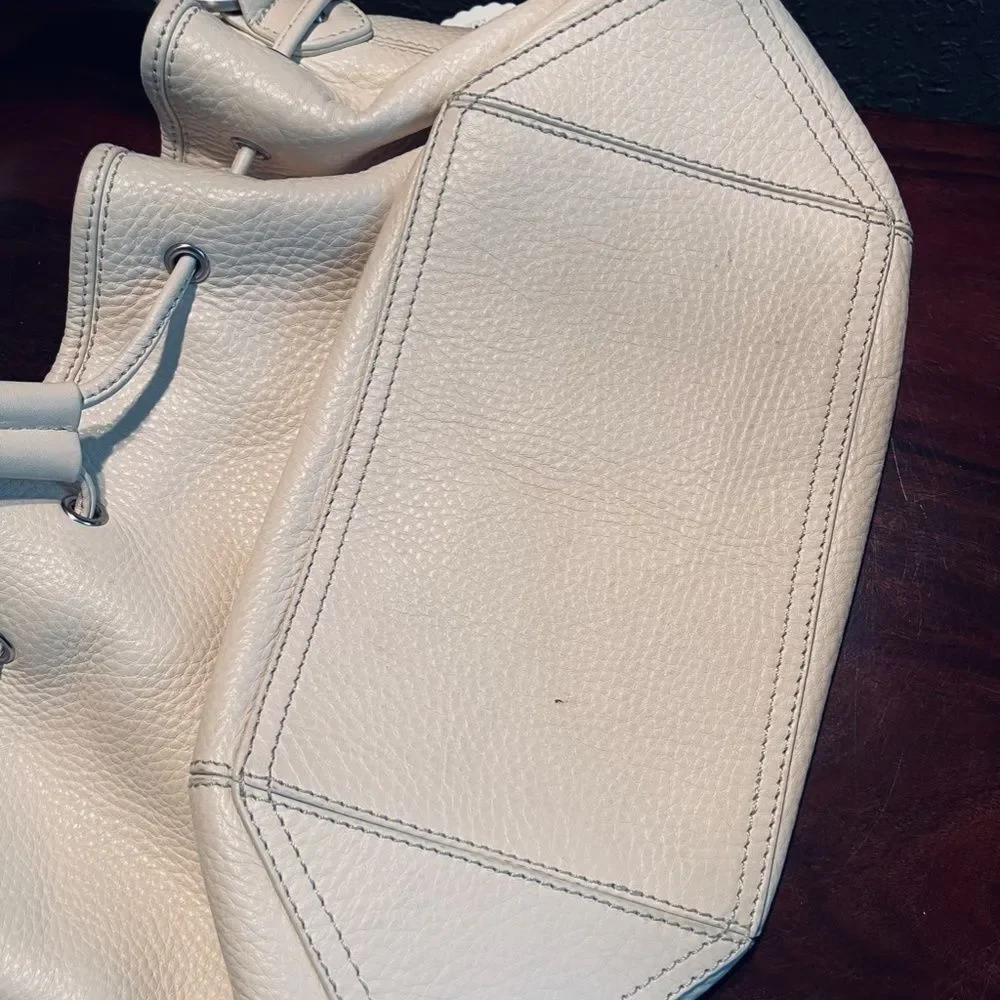 Cole Haan Elegant White Ivory Leather Bucket Bag